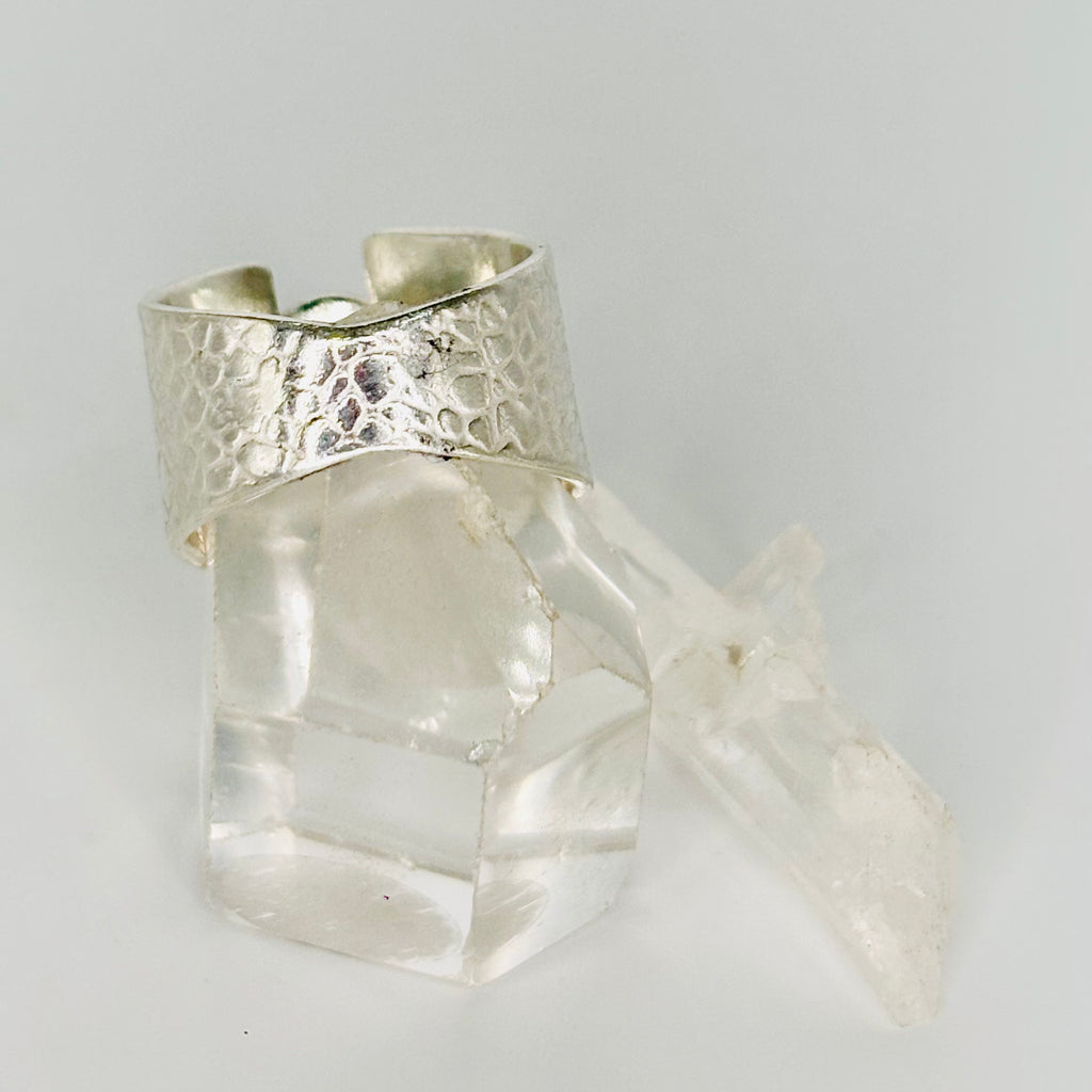 Handmade Textured 950 Sterling Silver Ring with Faceted Tourmaline