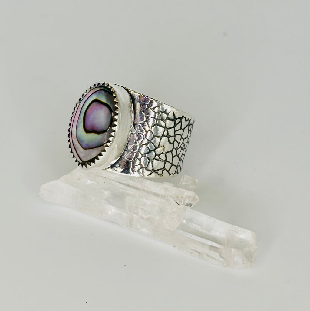 Anillo Artesanal Plata 950 con Ábalone Texturizado