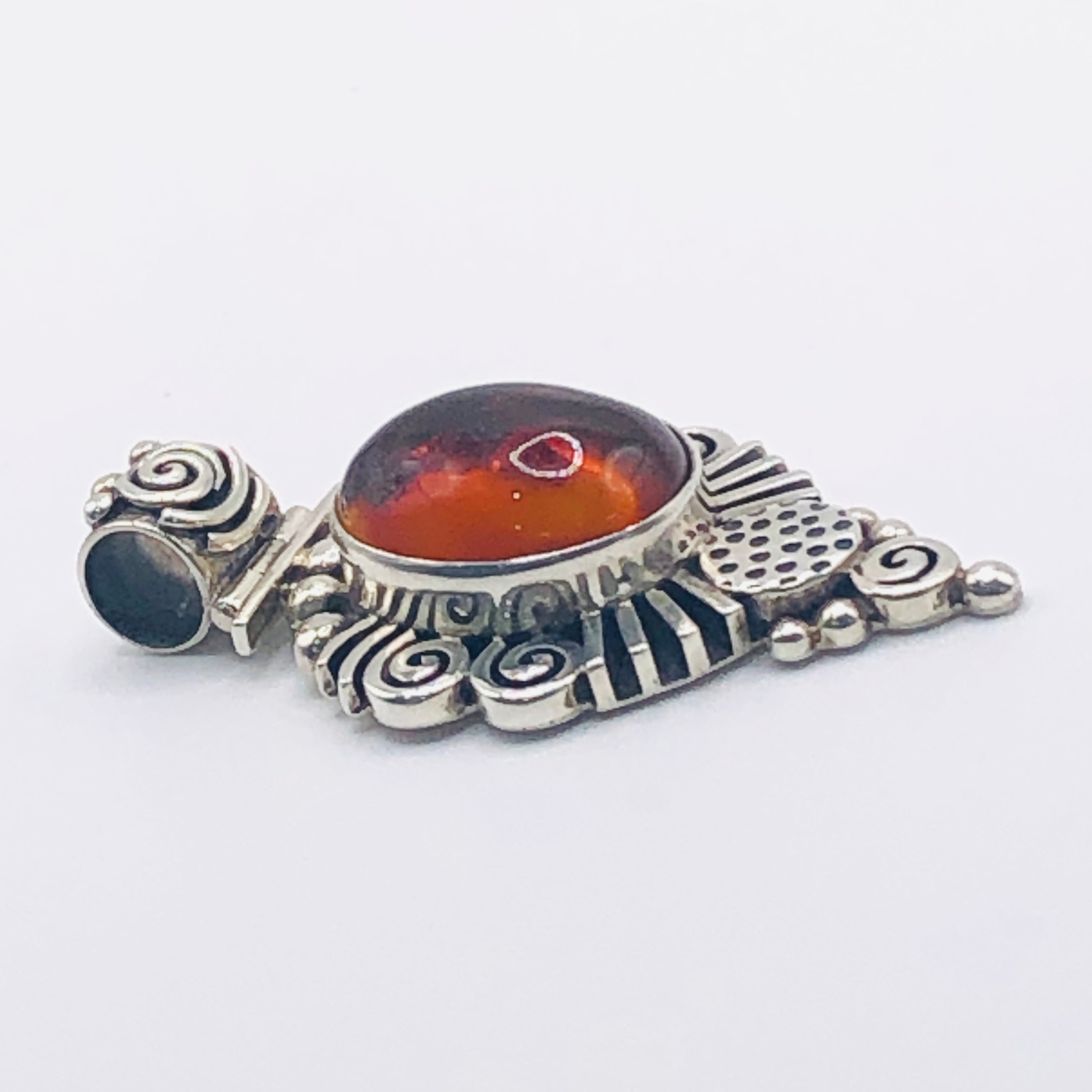 Amber Pendant | Handcrafted Sterling Silver 950 & Natural Amber