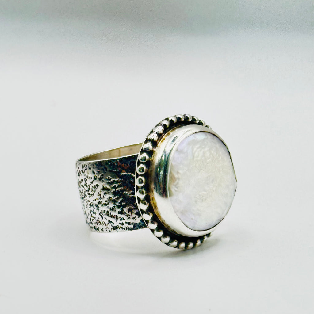 Texture Ring | Handmade 950 Sterling Silver & Natural Mother of Pearl