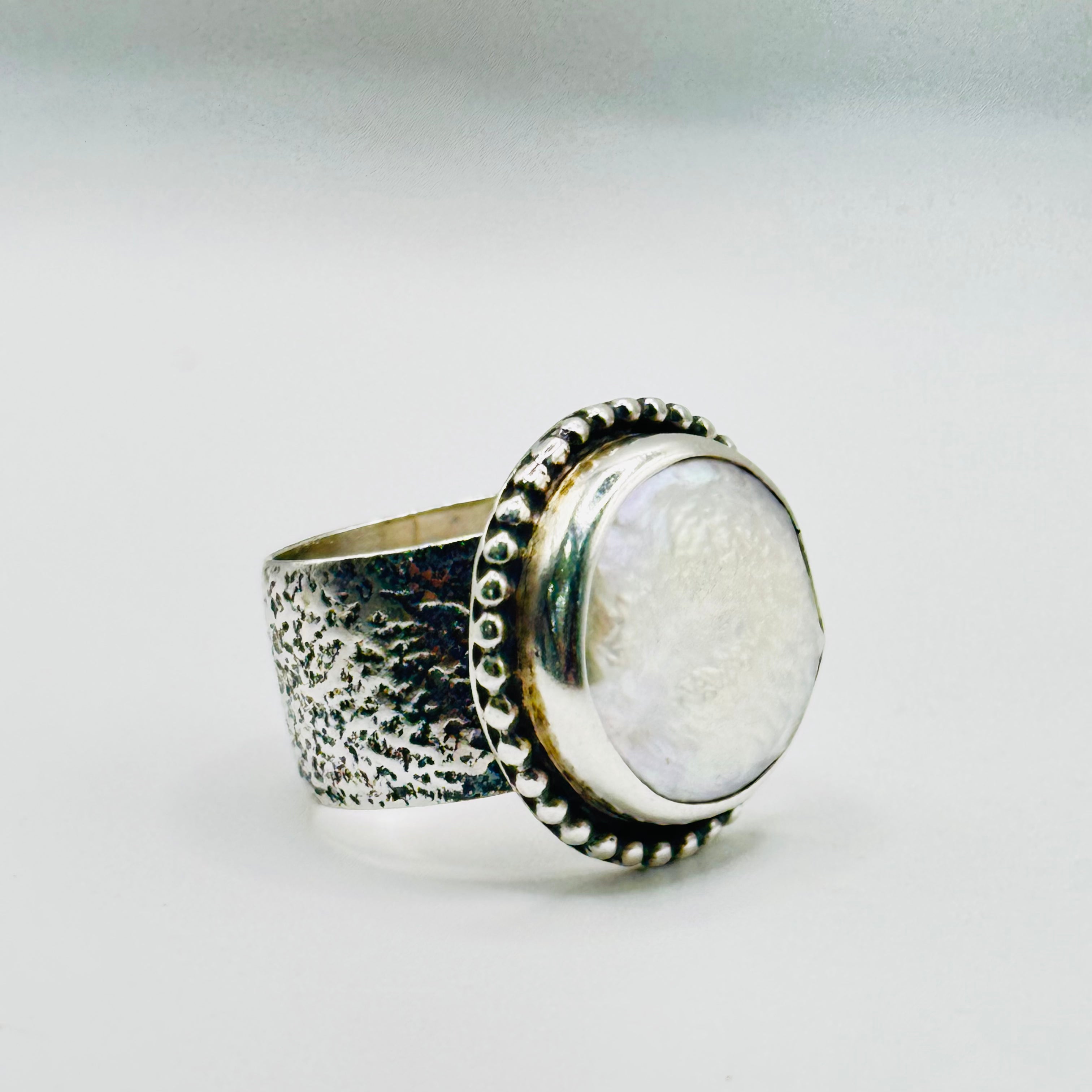 Texture Ring | Handmade 950 Sterling Silver & Natural Mother of Pearl