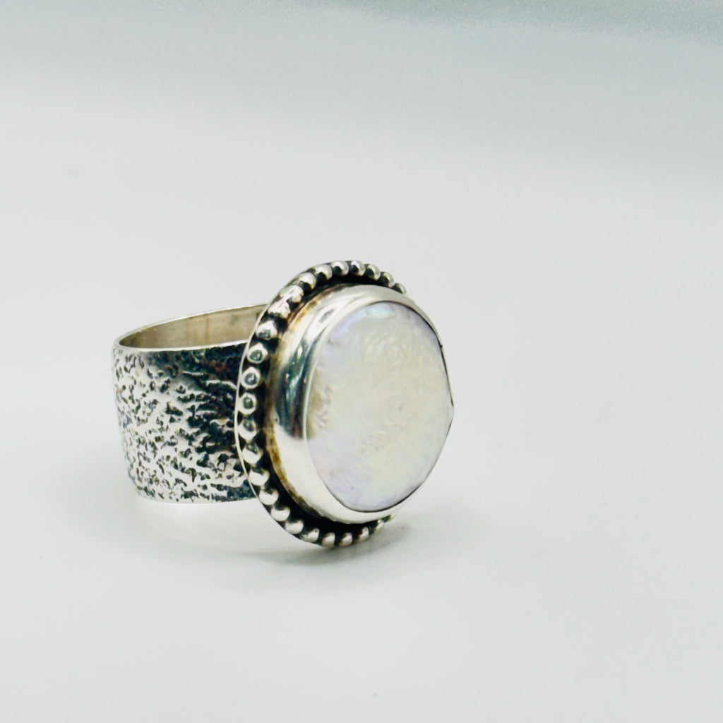 Texture Ring | Handmade 950 Sterling Silver & Natural Mother of Pearl