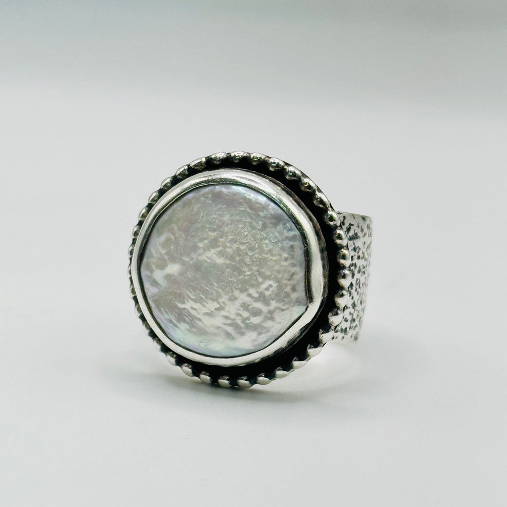 Texture Ring | Handmade 950 Sterling Silver & Natural Mother of Pearl