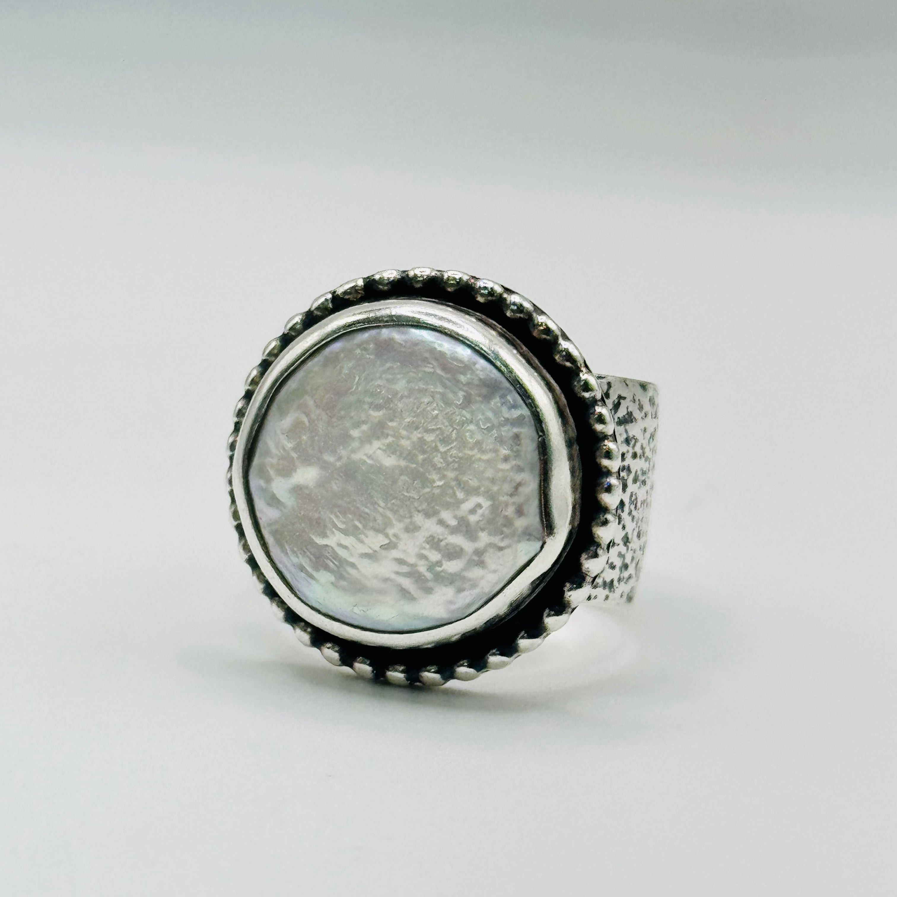 Texture Ring | Handmade 950 Sterling Silver & Natural Mother of Pearl