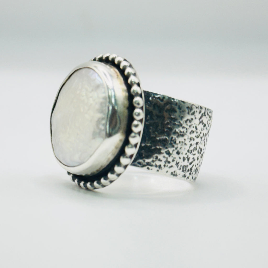 Texture Ring | Handmade 950 Sterling Silver & Natural Mother of Pearl