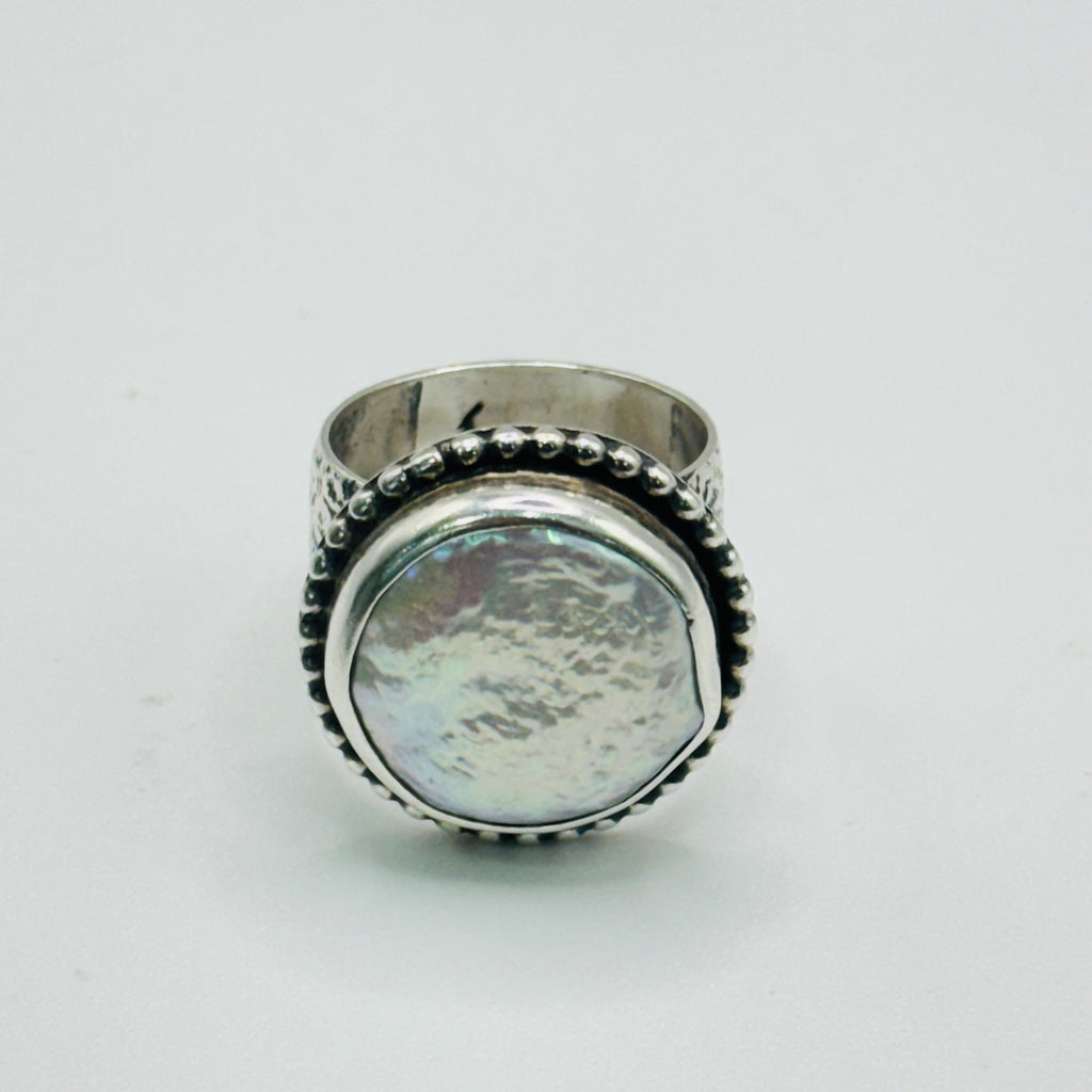 Texture Ring | Handmade 950 Sterling Silver & Natural Mother of Pearl
