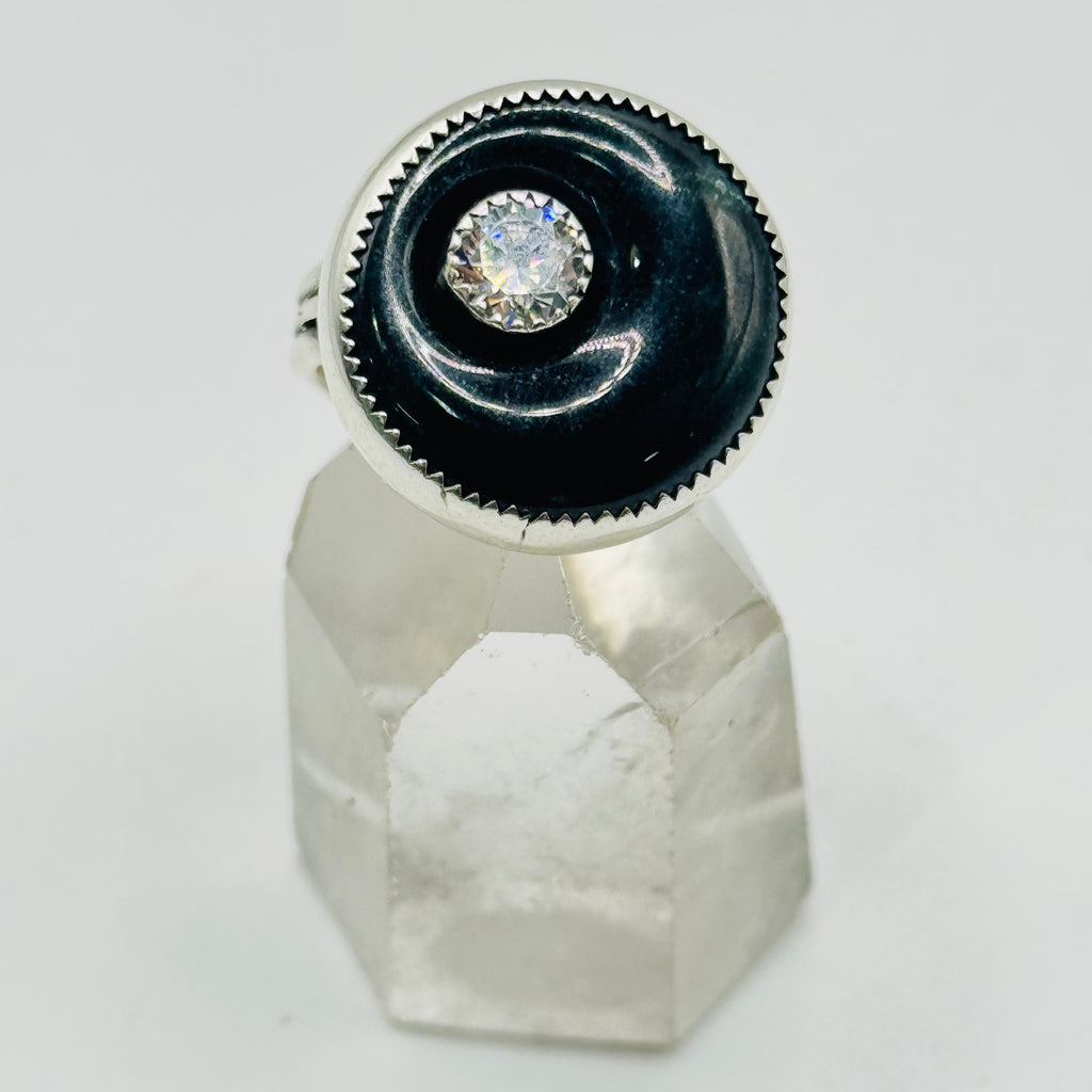 Anillo de jade | Hecho a mano en plata esterlina 950 y circonia cúbica