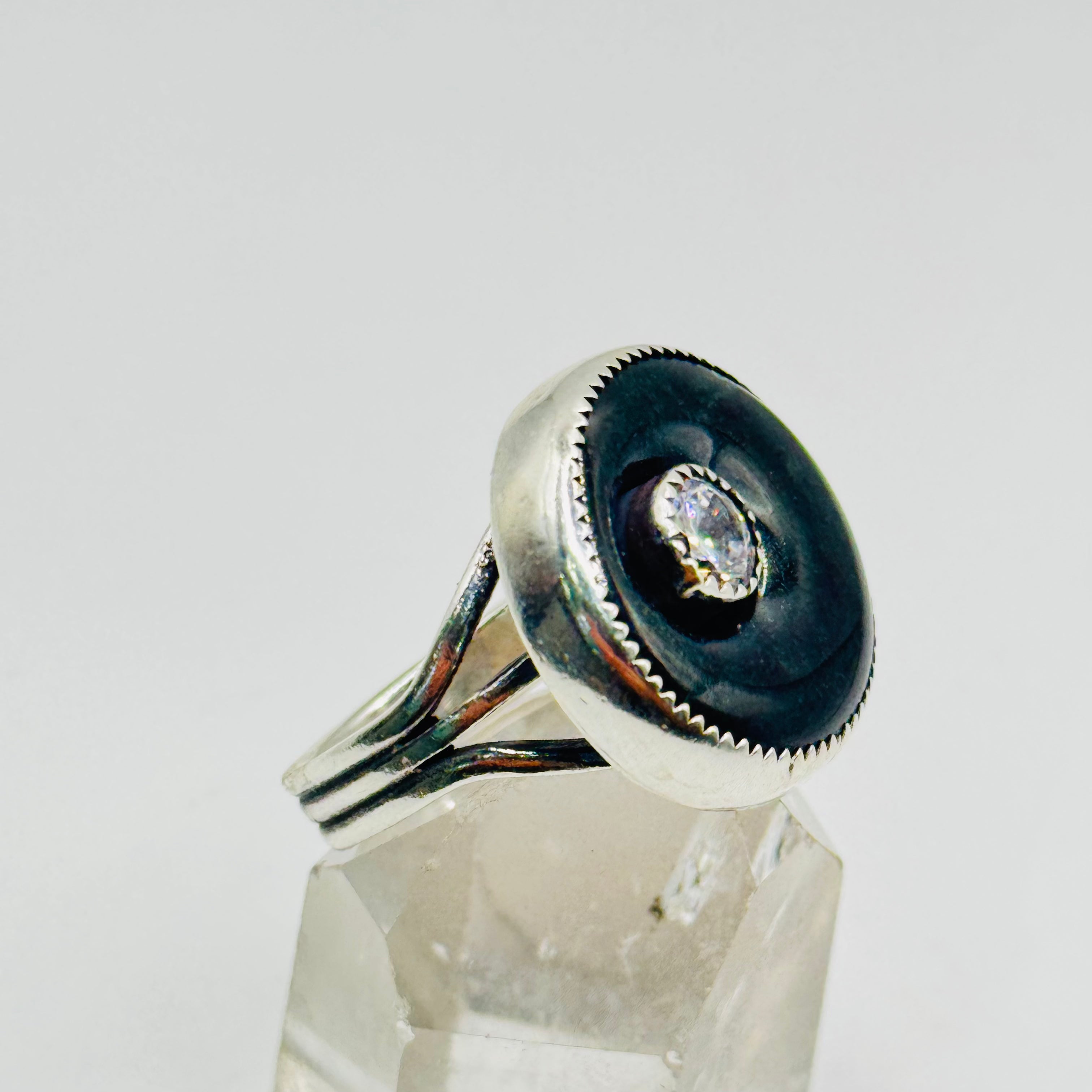 Jade Ring | Handmade 950 Sterling Silver & Cubic Zirconia