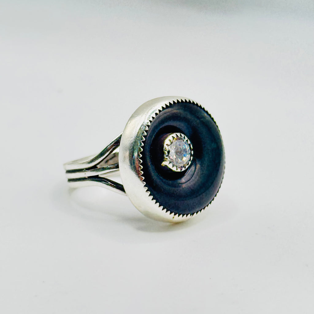 Anillo de jade | Hecho a mano en plata esterlina 950 y circonia cúbica