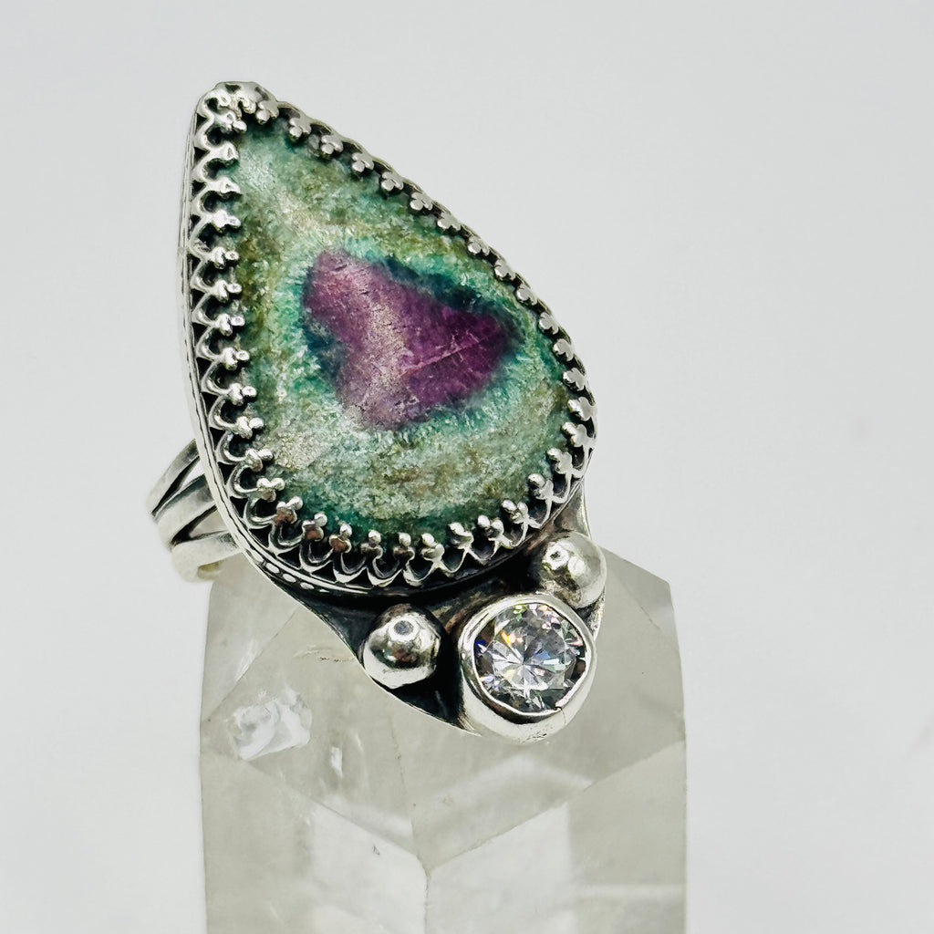 Anillo Hecho a Mano | Plata de Ley 950, Zoisita Rubí y Circonita Cúbica