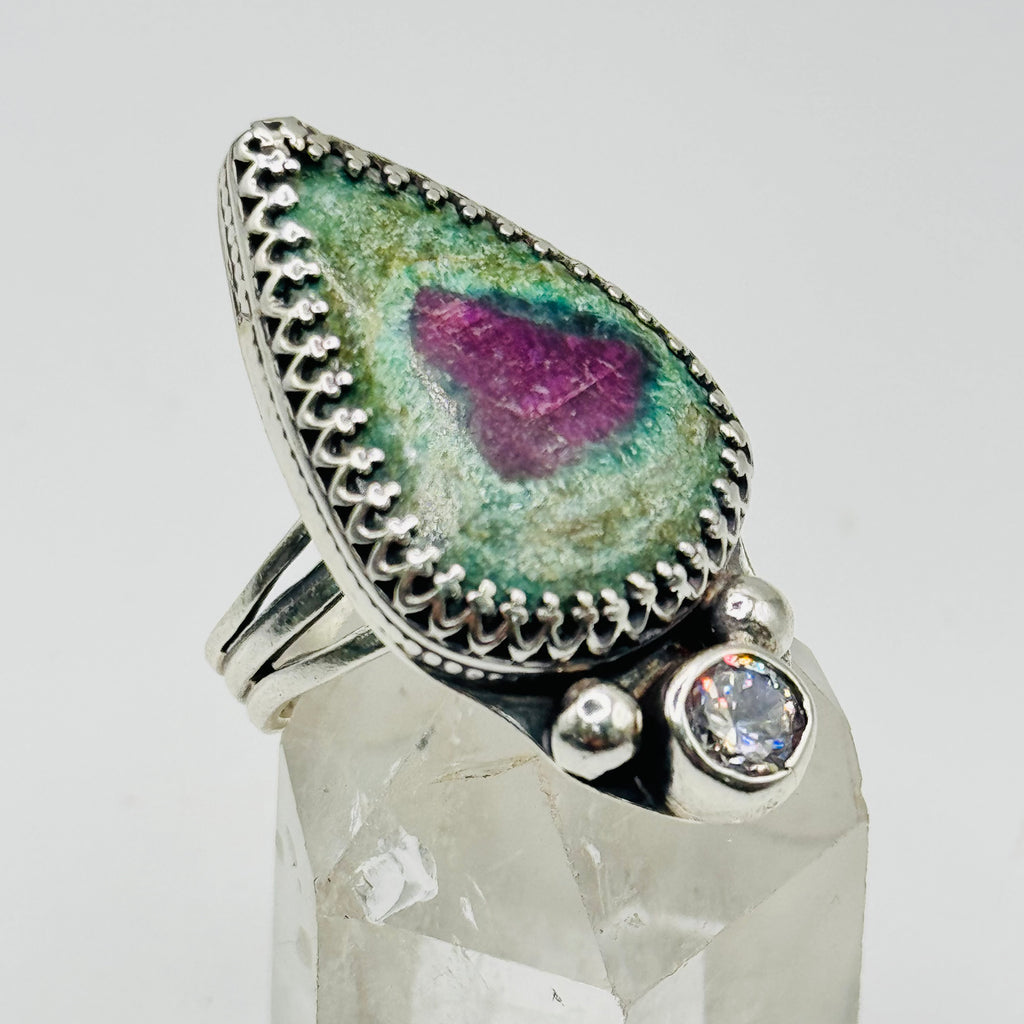 Anillo Hecho a Mano | Plata de Ley 950, Zoisita Rubí y Circonita Cúbica