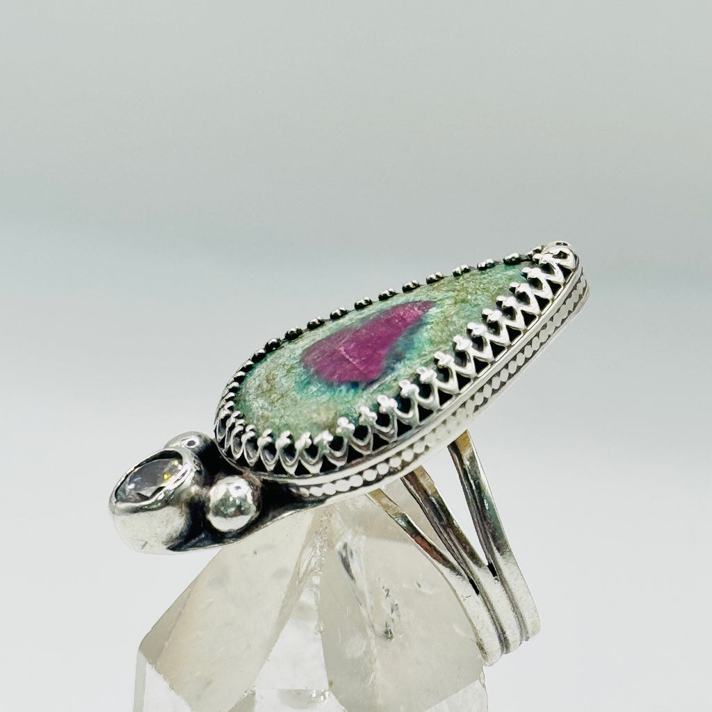 Anillo Hecho a Mano | Plata de Ley 950, Zoisita Rubí y Circonita Cúbica
