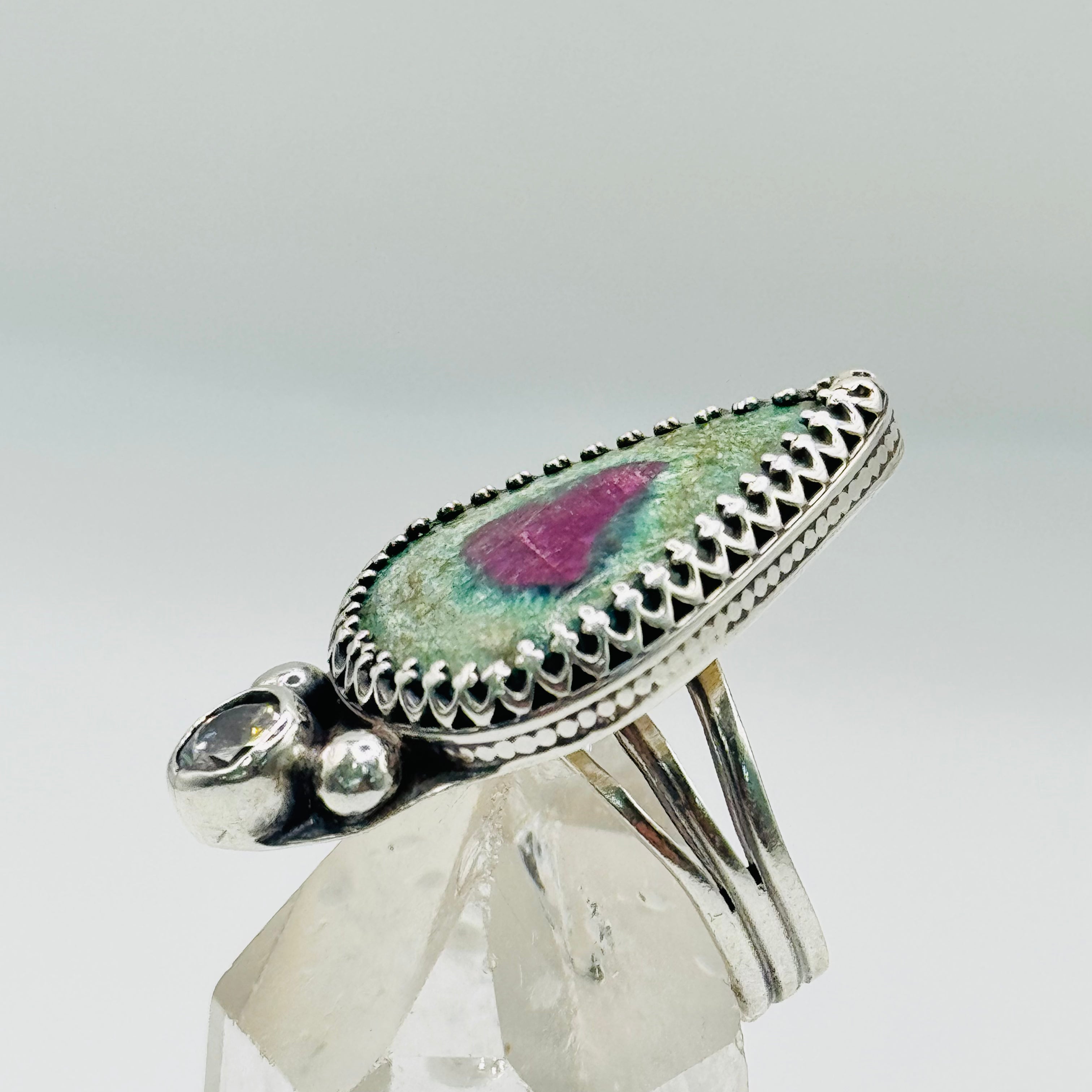 Handmade Ring | 950 Sterling Silver, Ruby Zoisite & Cubic Zirconia