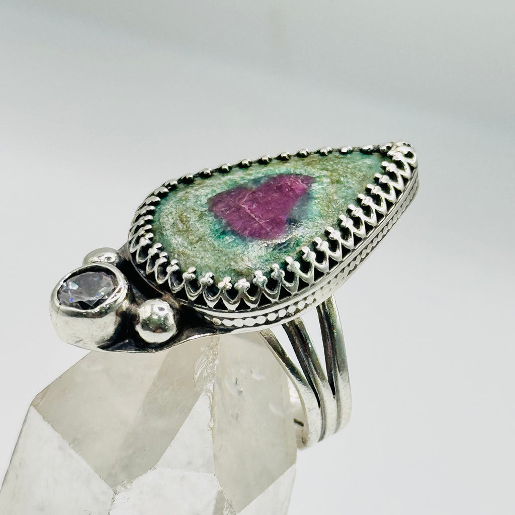 Anillo Hecho a Mano | Plata de Ley 950, Zoisita Rubí y Circonita Cúbica