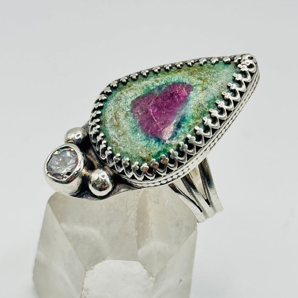 Anillo Hecho a Mano | Plata de Ley 950, Zoisita Rubí y Circonita Cúbica