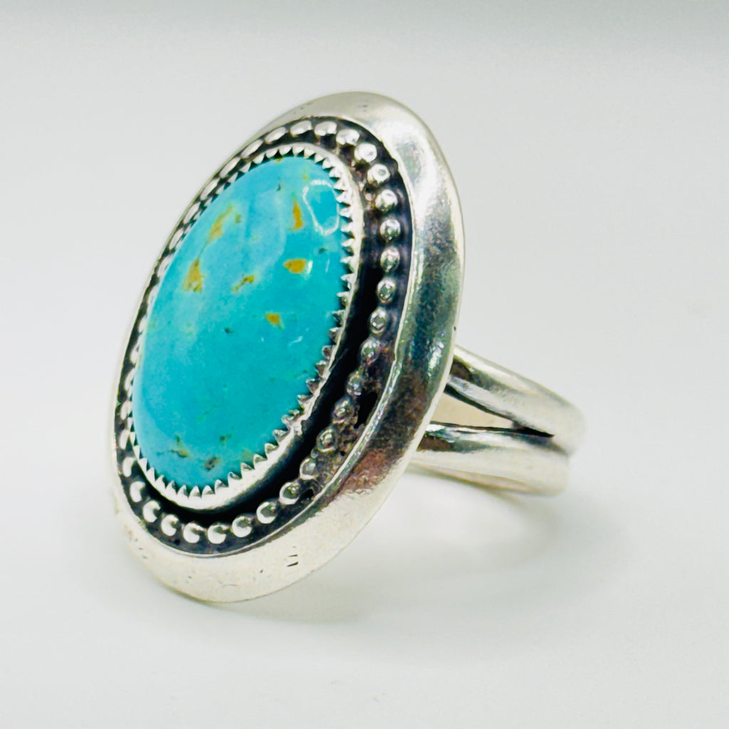 Anillo de turquesa natural | Hecho a mano en plata de ley 950