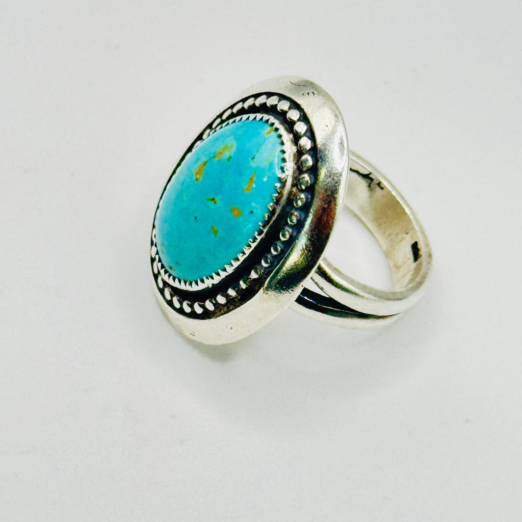 Anillo de turquesa natural | Hecho a mano en plata de ley 950