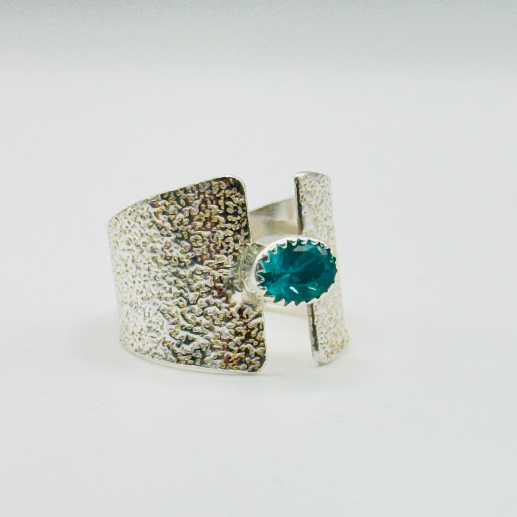 Anillo delicado de apatita | Plata de ley 950 hecha a mano
