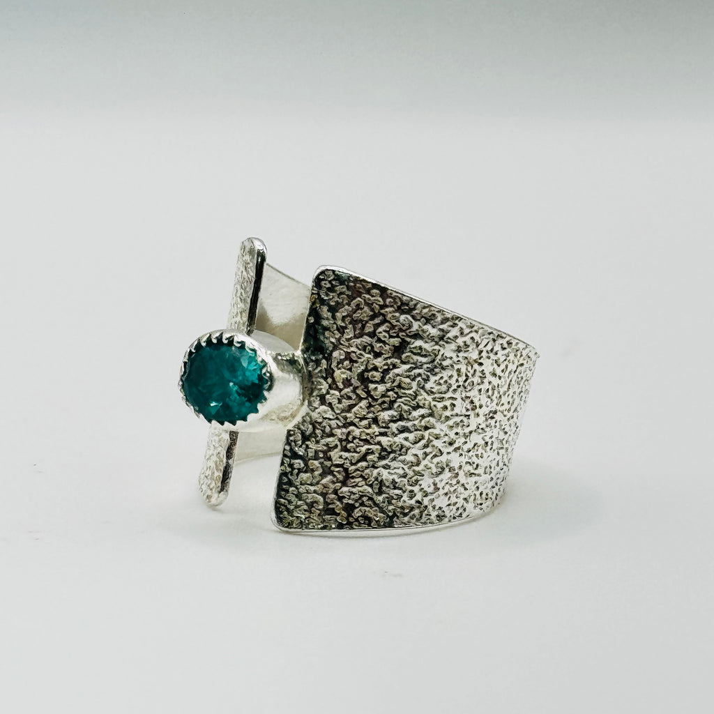 Anillo delicado de apatita | Plata de ley 950 hecha a mano