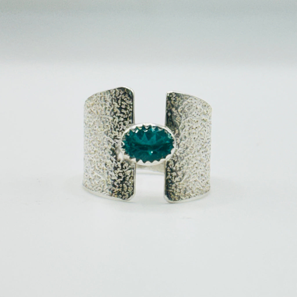 Anillo delicado de apatita | Plata de ley 950 hecha a mano