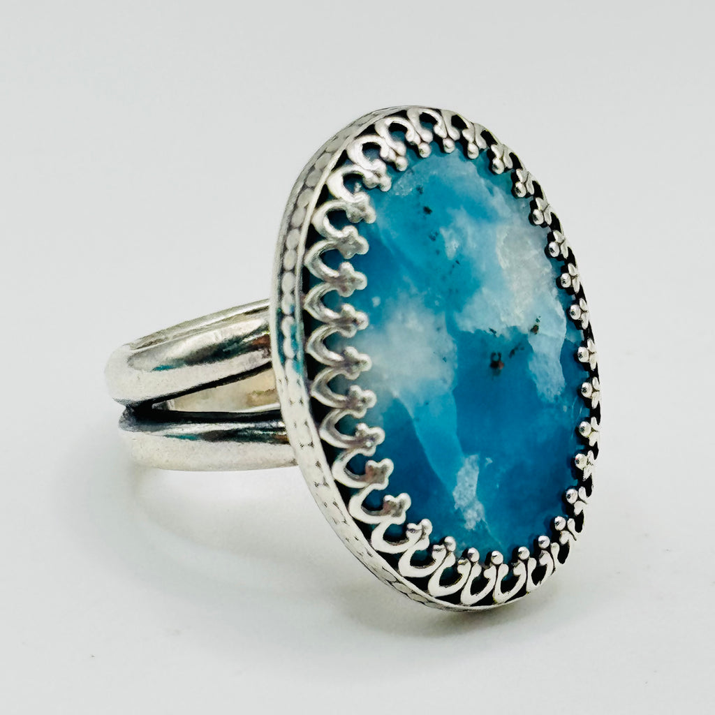 Classic Larimar Ring | Handmade 950 Sterling Silver