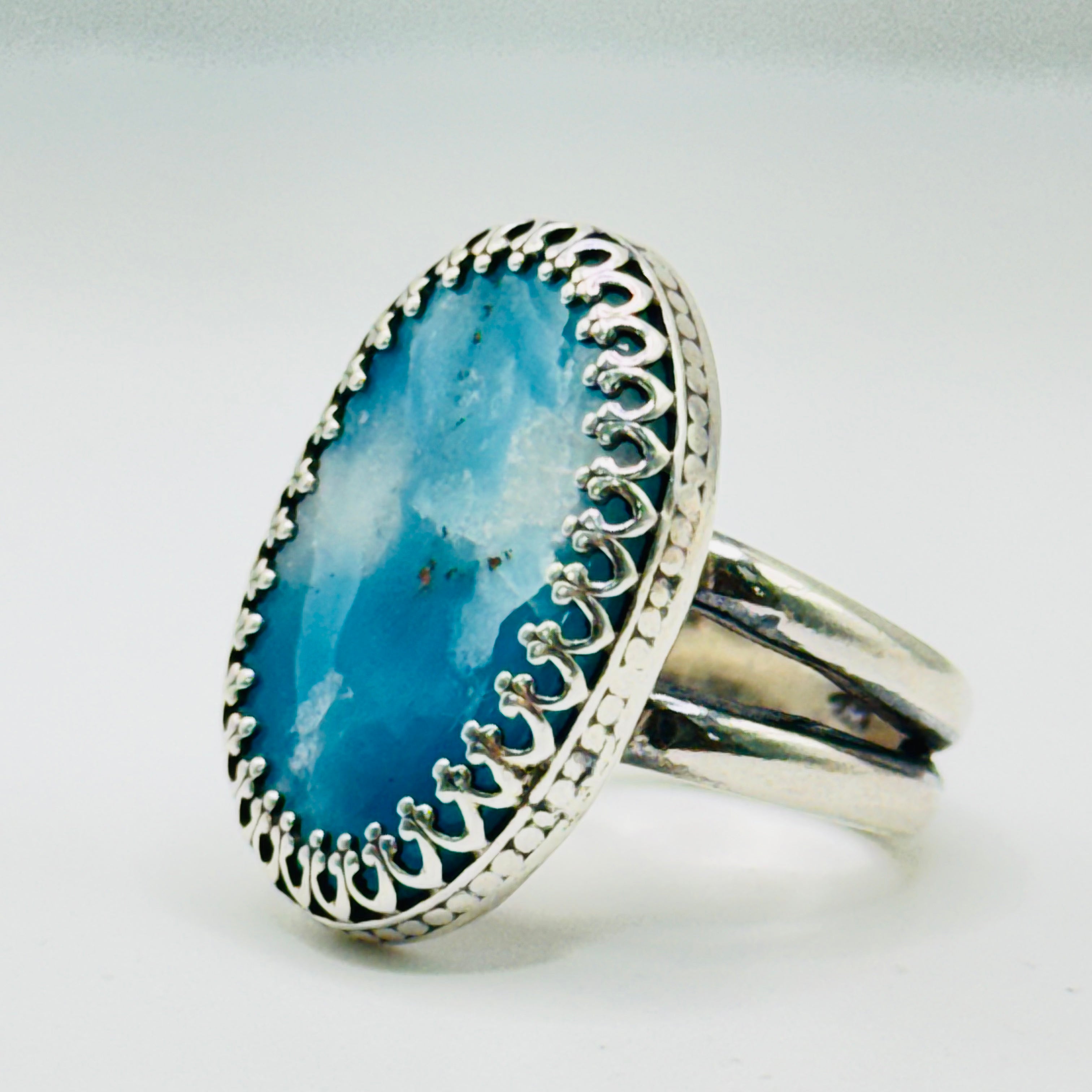 Classic Larimar Ring | Handmade 950 Sterling Silver