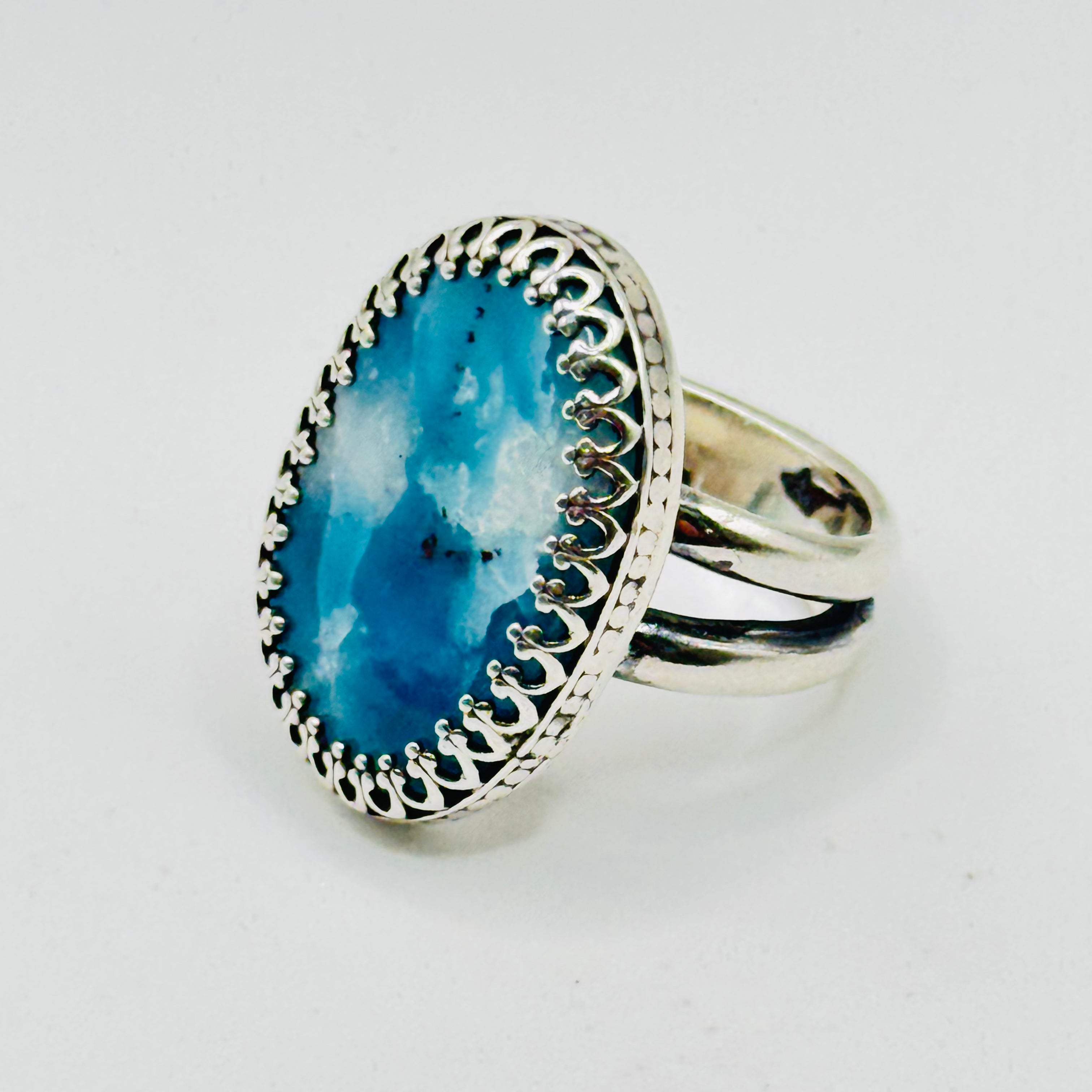 Classic Larimar Ring | Handmade 950 Sterling Silver