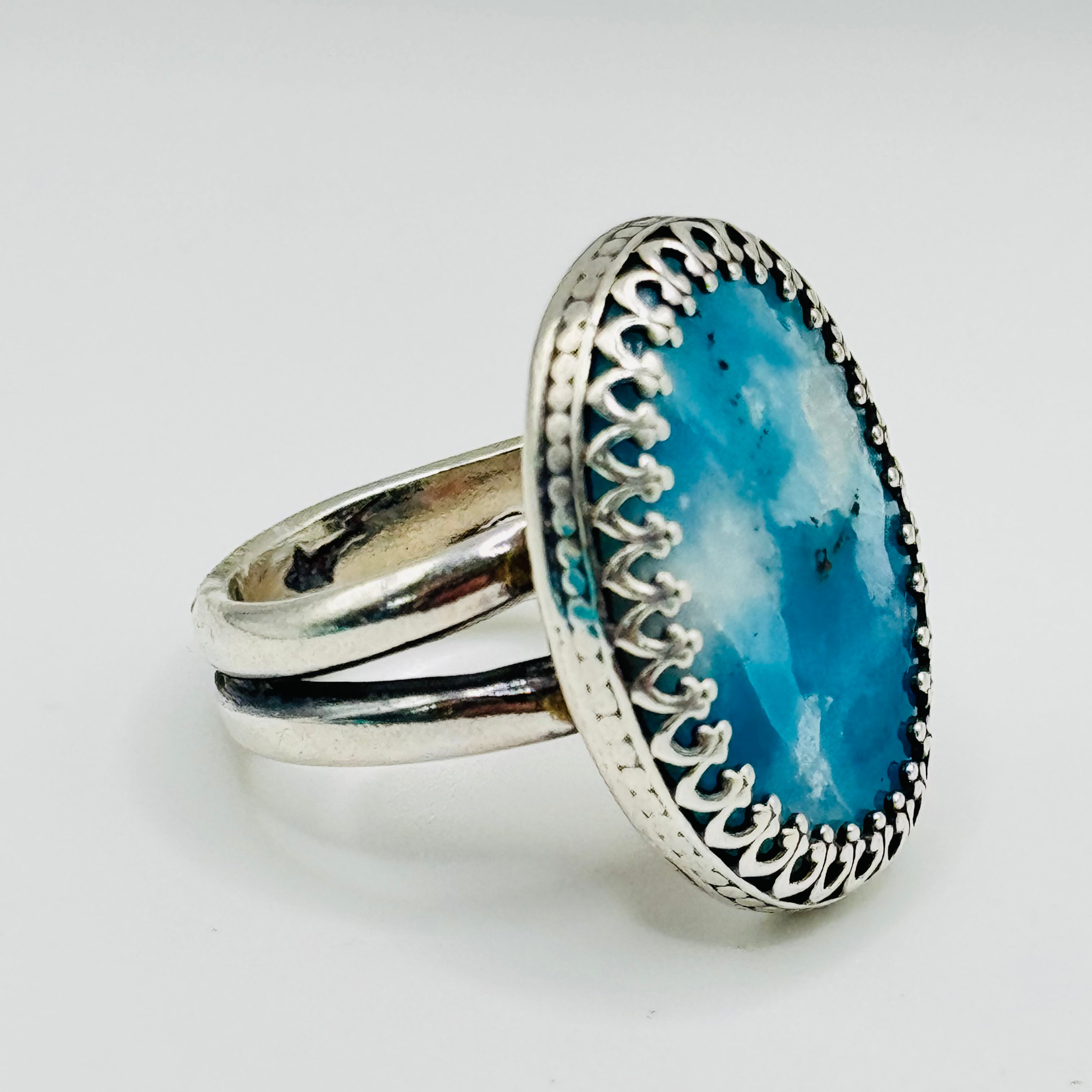 Classic Larimar Ring | Handmade 950 Sterling Silver