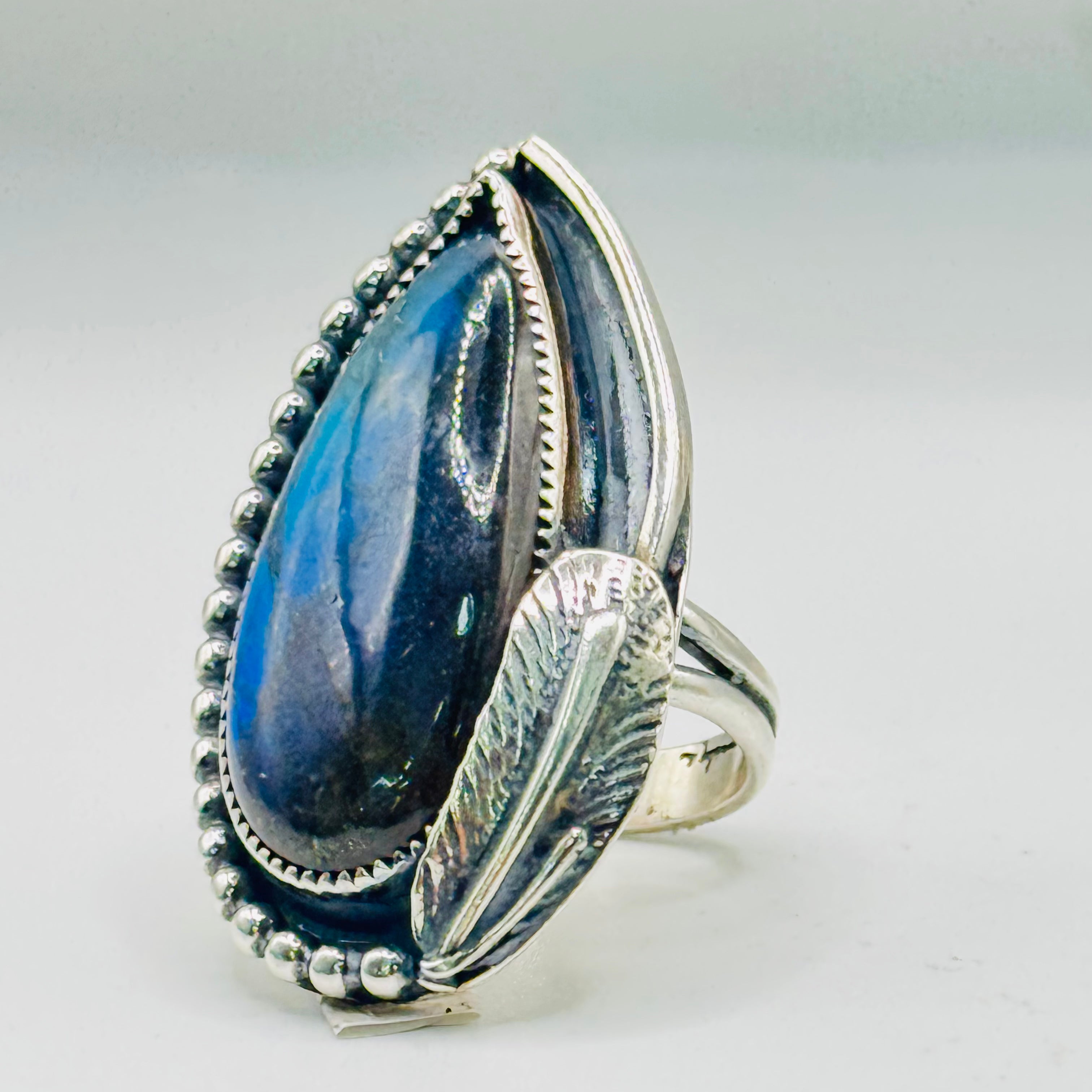 Handmade Sterling Silver Ring | 950 Silver & Natural Labradorite