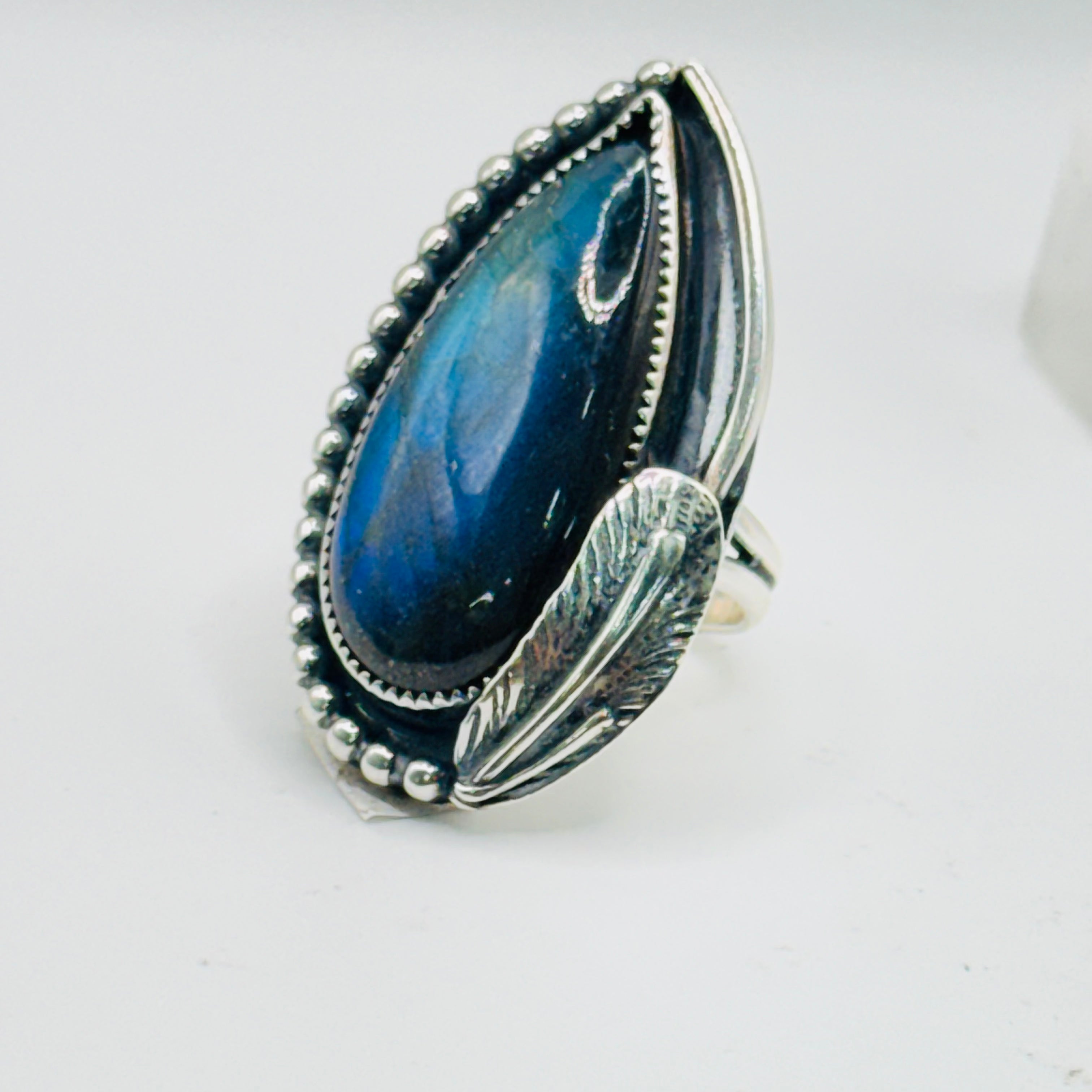 Handmade Sterling Silver Ring | 950 Silver & Natural Labradorite