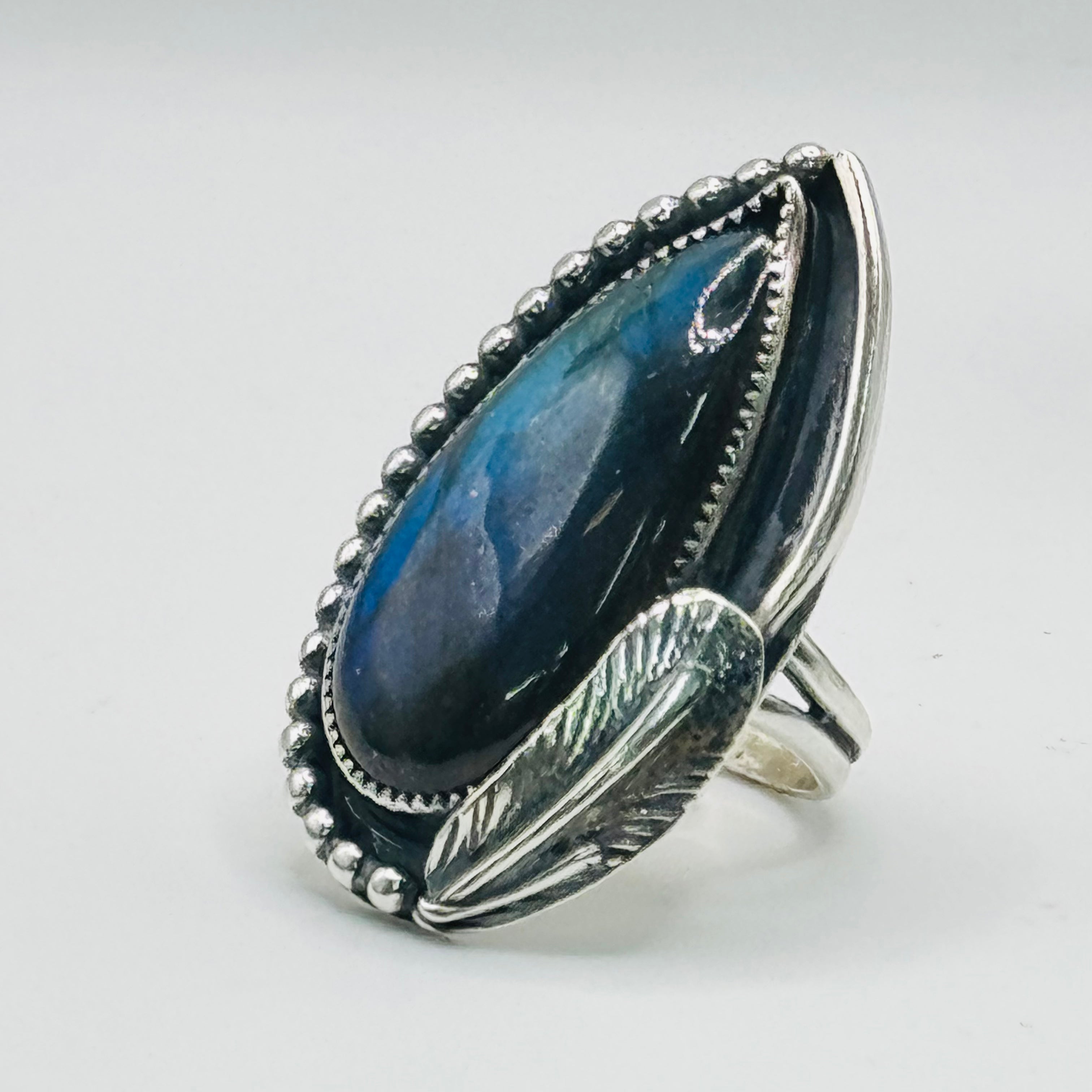 Handmade Sterling Silver Ring | 950 Silver & Natural Labradorite