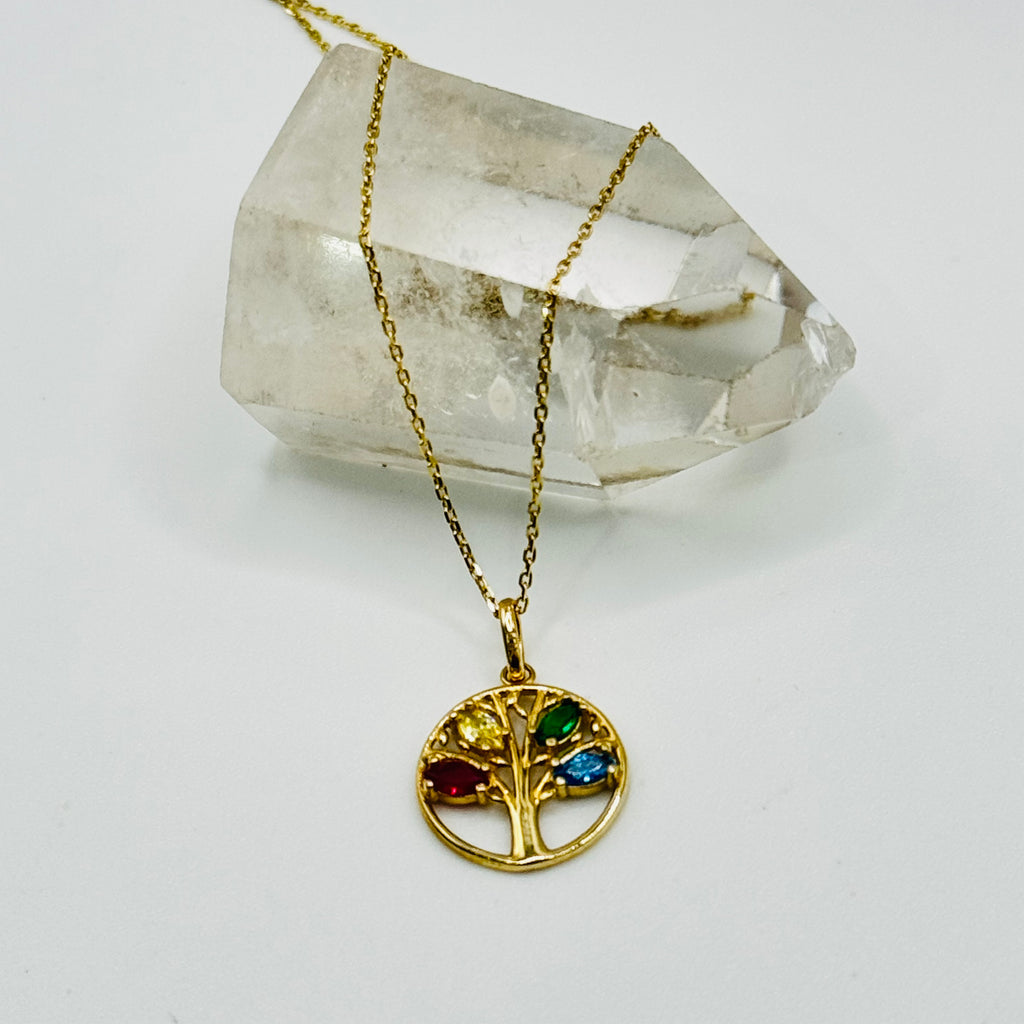 Tree of Life Necklace | 10K Gold & Colorful Swarovski crystal