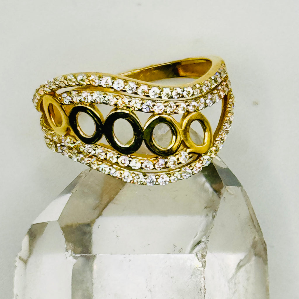Unique Design Ring | 10K Gold & Swarovski crystal