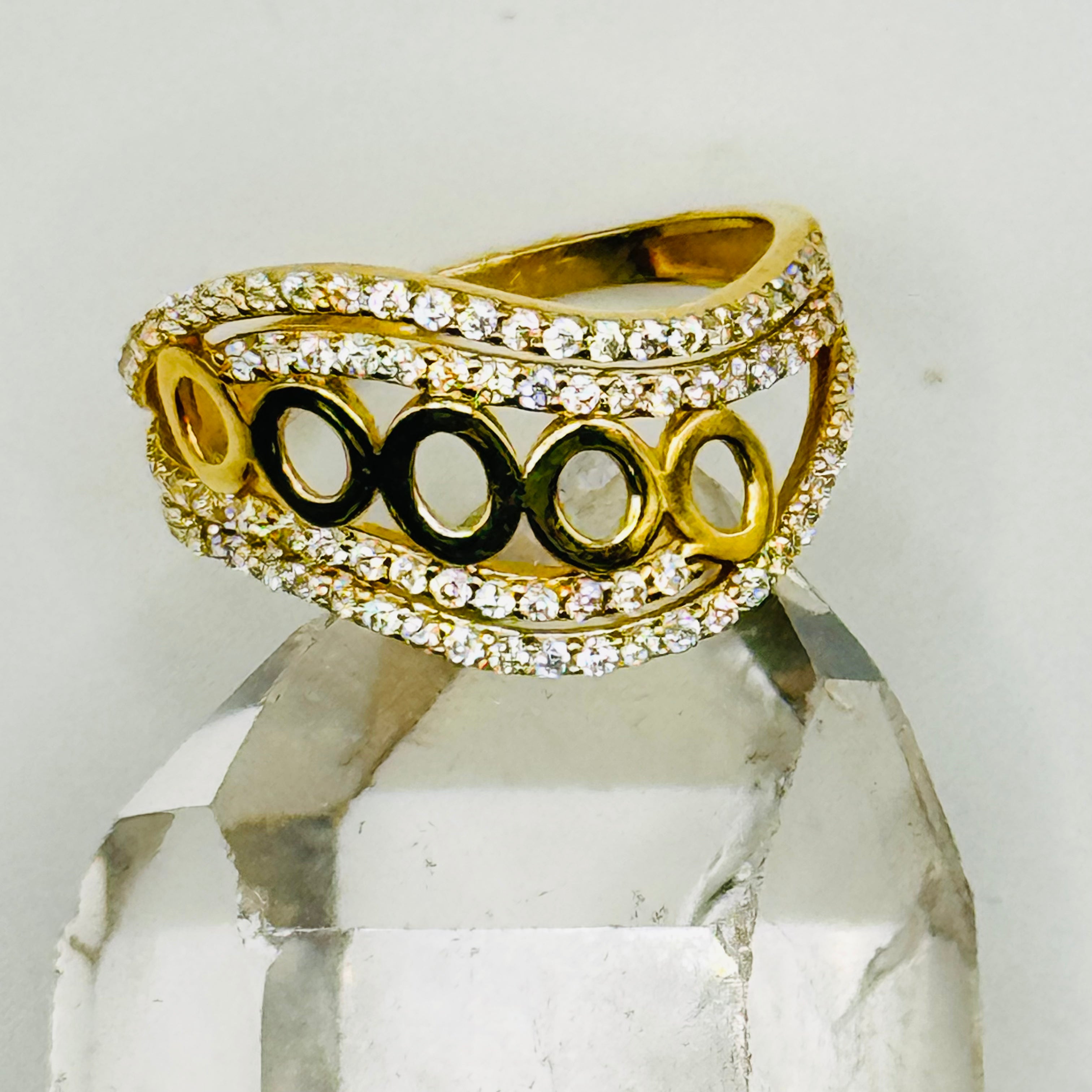 Unique Design Ring | 10K Gold & Swarovski crystal