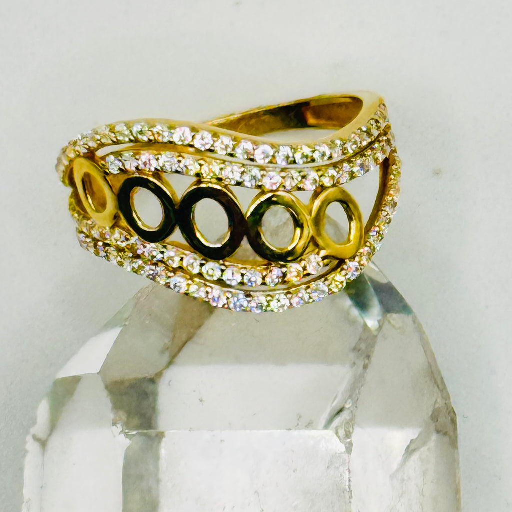 Unique Design Ring | 10K Gold & Swarovski crystal