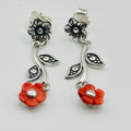 Red Flower Drop Earrings | Sterling Silver 950 & Natural Spiny Oyster