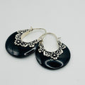Handmade Obsidian Earrings with Flower Detail | 950 Sterling Silver
