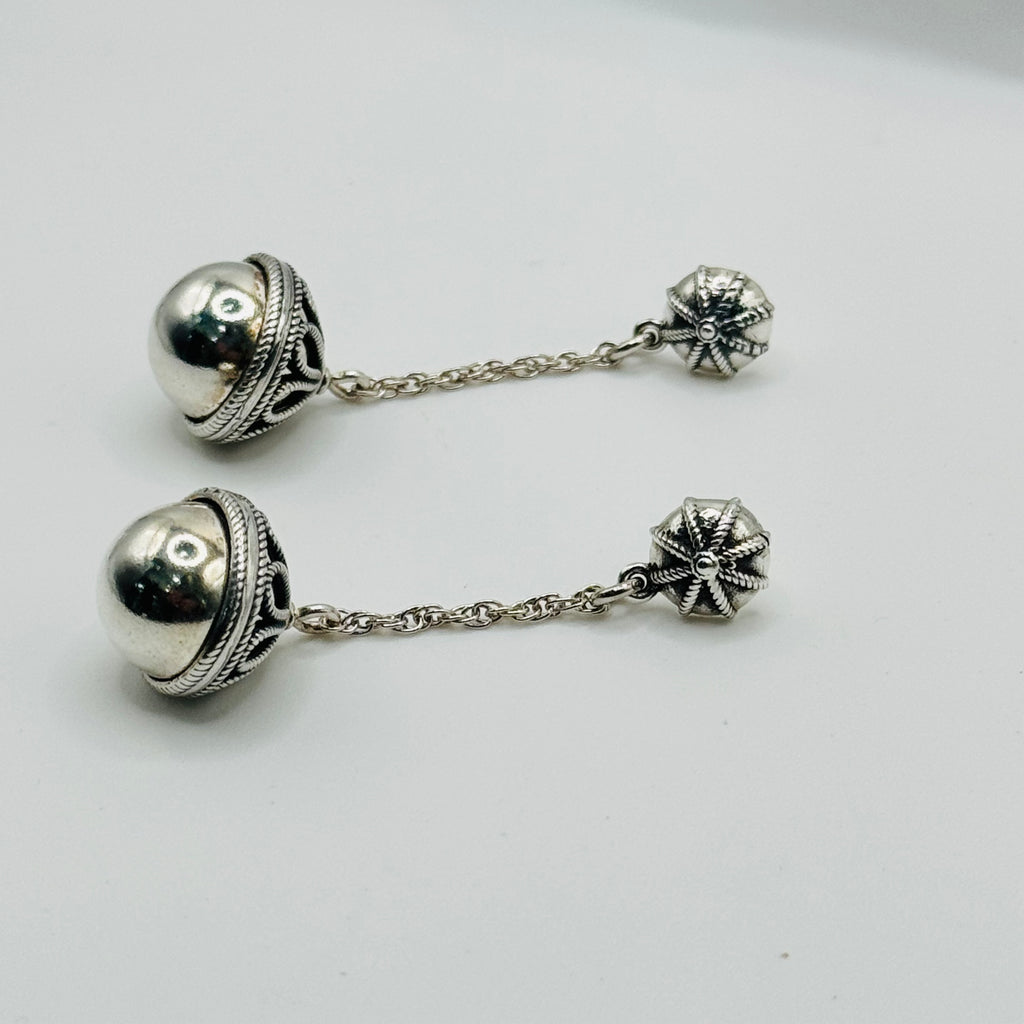 Handmade Sterling Silver 950 Ball Drop Earrings with Wire Detail