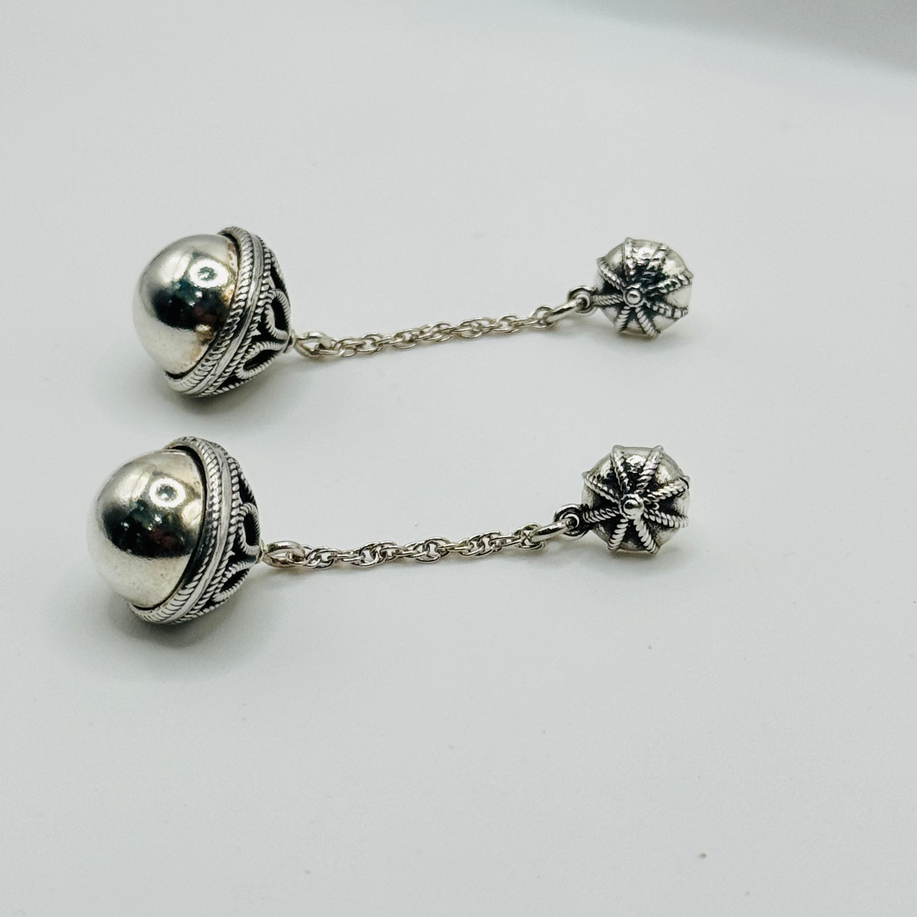 Handmade Sterling Silver 950 Ball Drop Earrings with Wire Detail