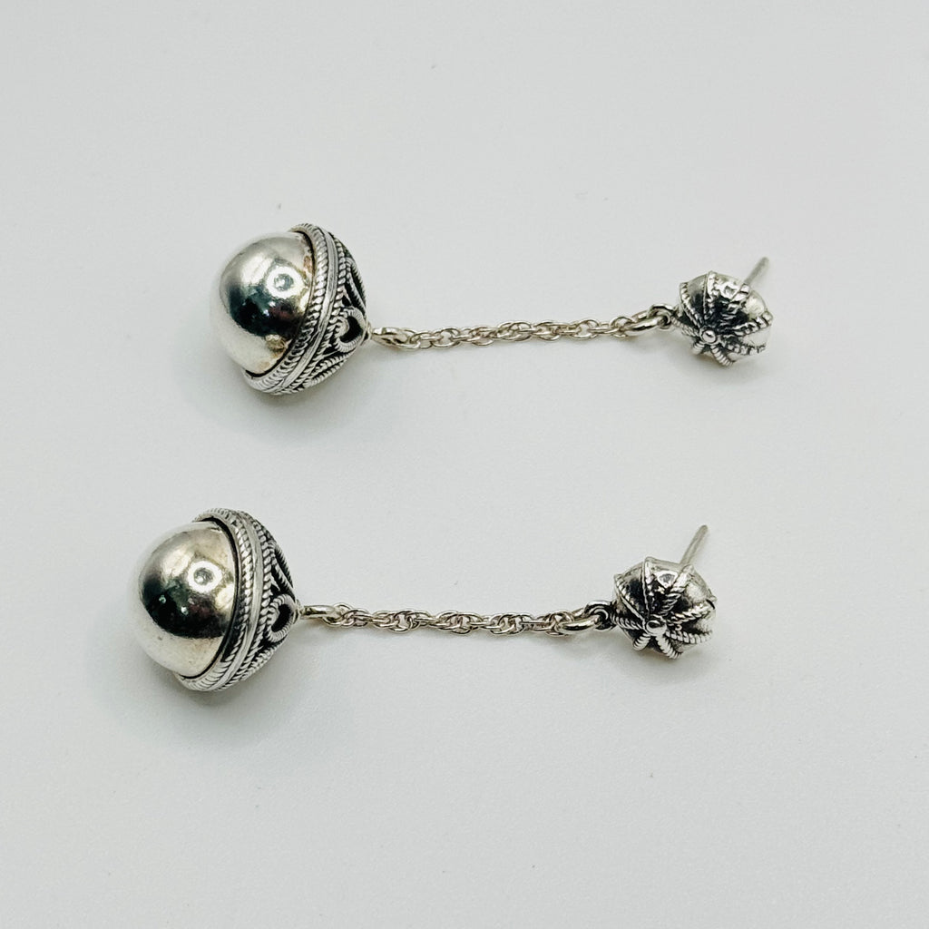Handmade Sterling Silver 950 Ball Drop Earrings with Wire Detail