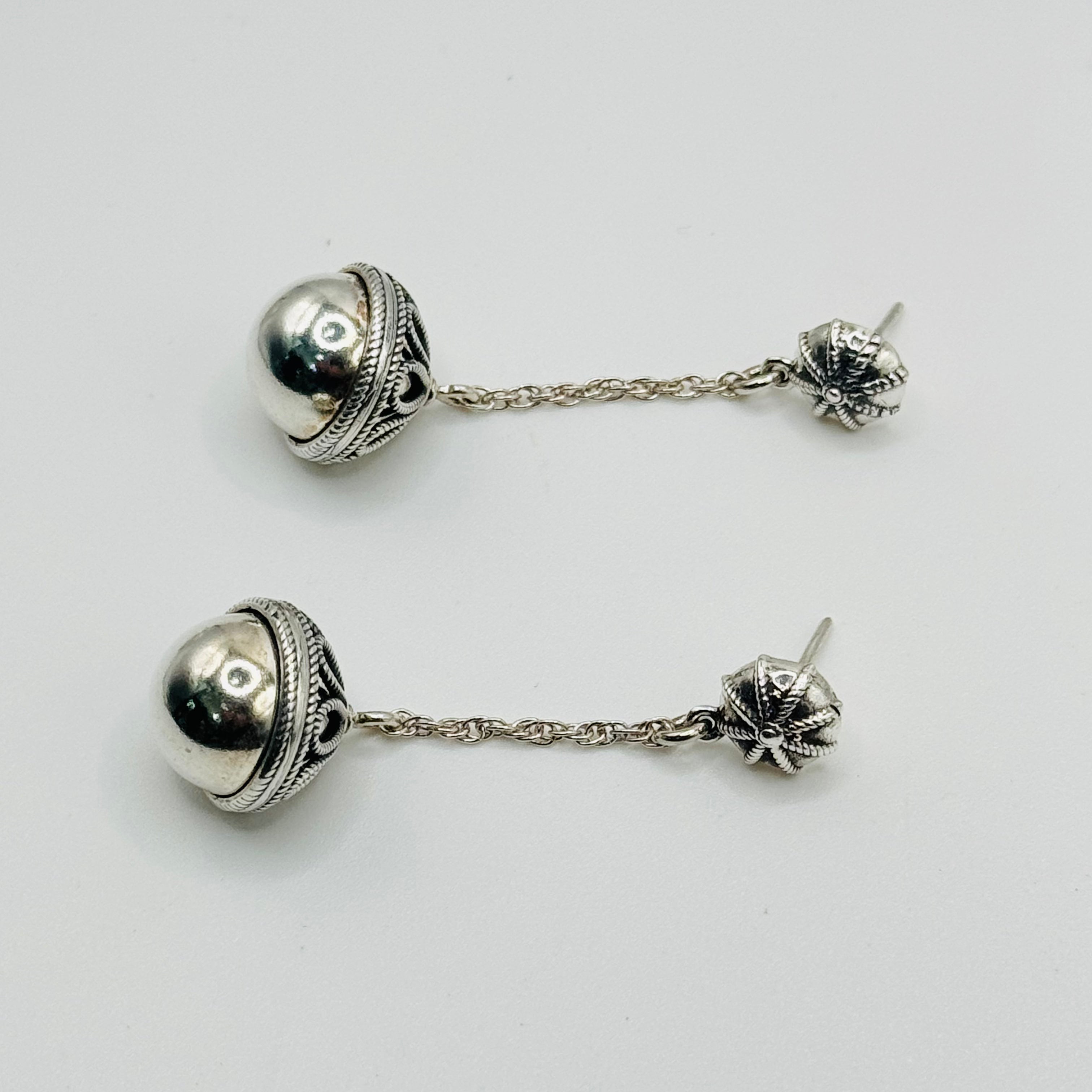 Handmade Sterling Silver 950 Ball Drop Earrings with Wire Detail
