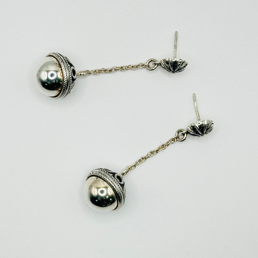 Handmade Sterling Silver 950 Ball Drop Earrings with Wire Detail