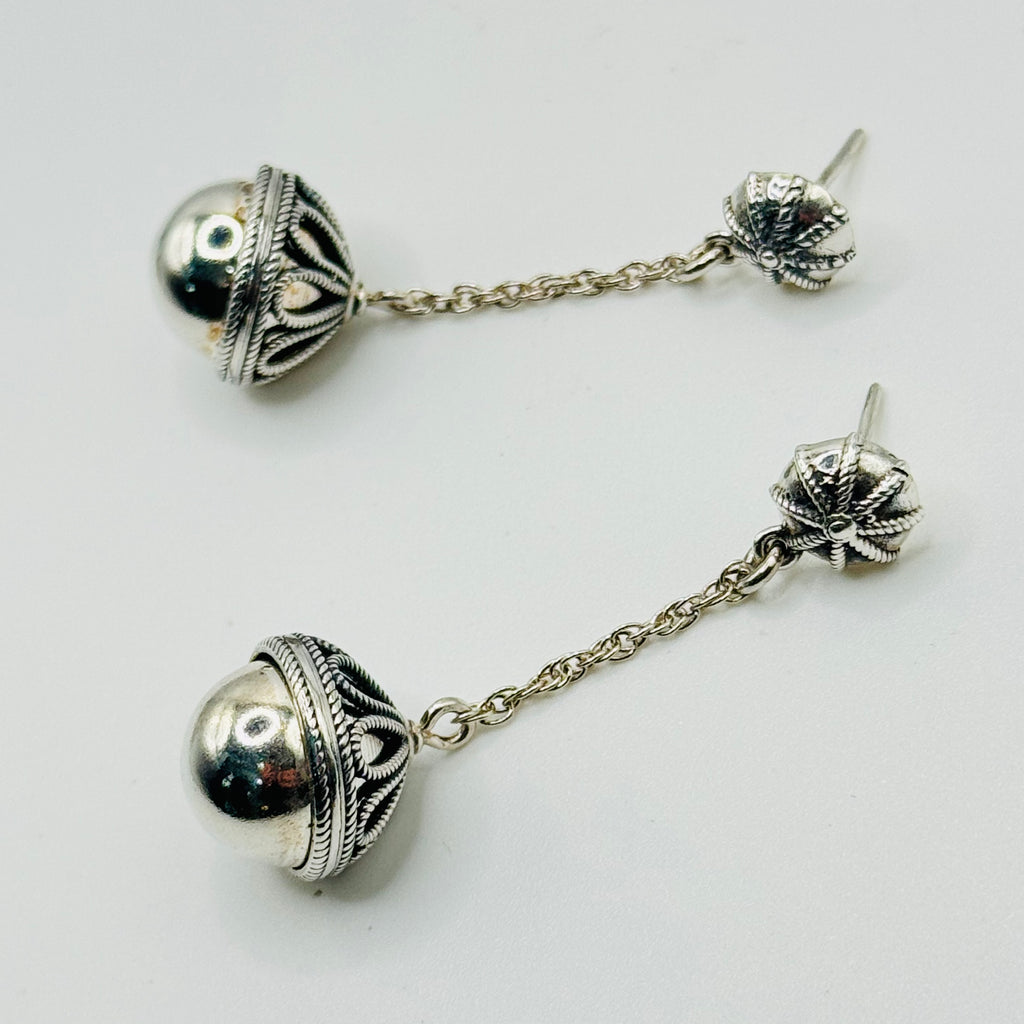 Handmade Sterling Silver 950 Ball Drop Earrings with Wire Detail