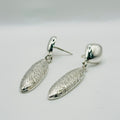 Delicate Long Almond-Shaped Volumetric Textured Sterling Silver 950 Handmade Earrings