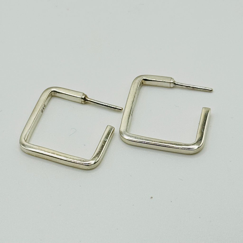 Classic Square Hoop Sterling Silver 950 Handmade Earrings