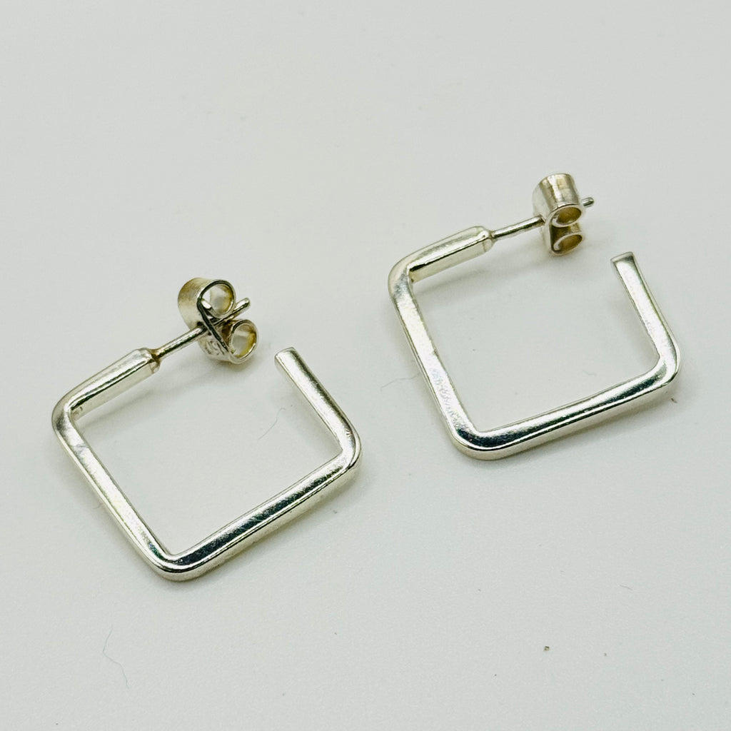 Classic Square Hoop Sterling Silver 950 Handmade Earrings