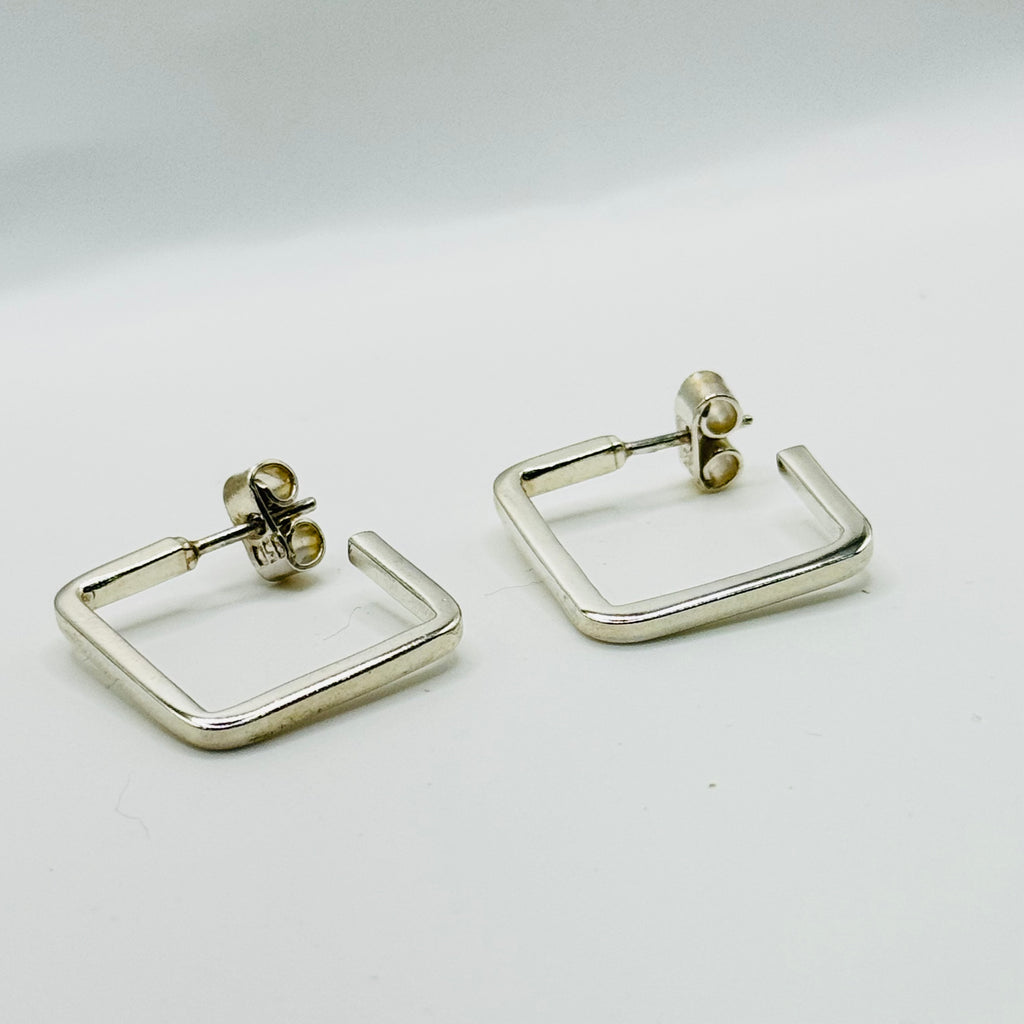 Classic Square Hoop Sterling Silver 950 Handmade Earrings