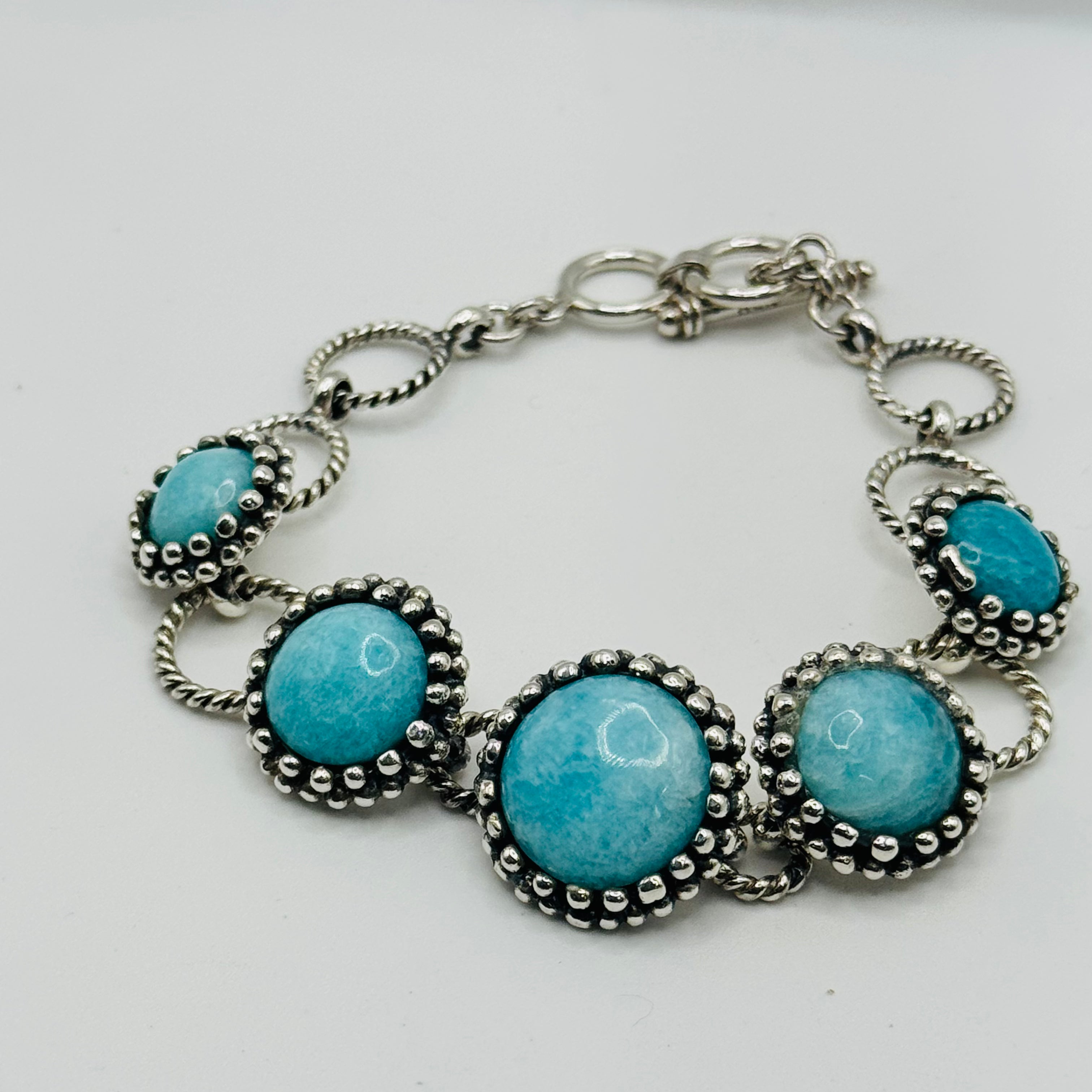 Sterling Silver 950 & Natural Amazonite Handmade Bracelet