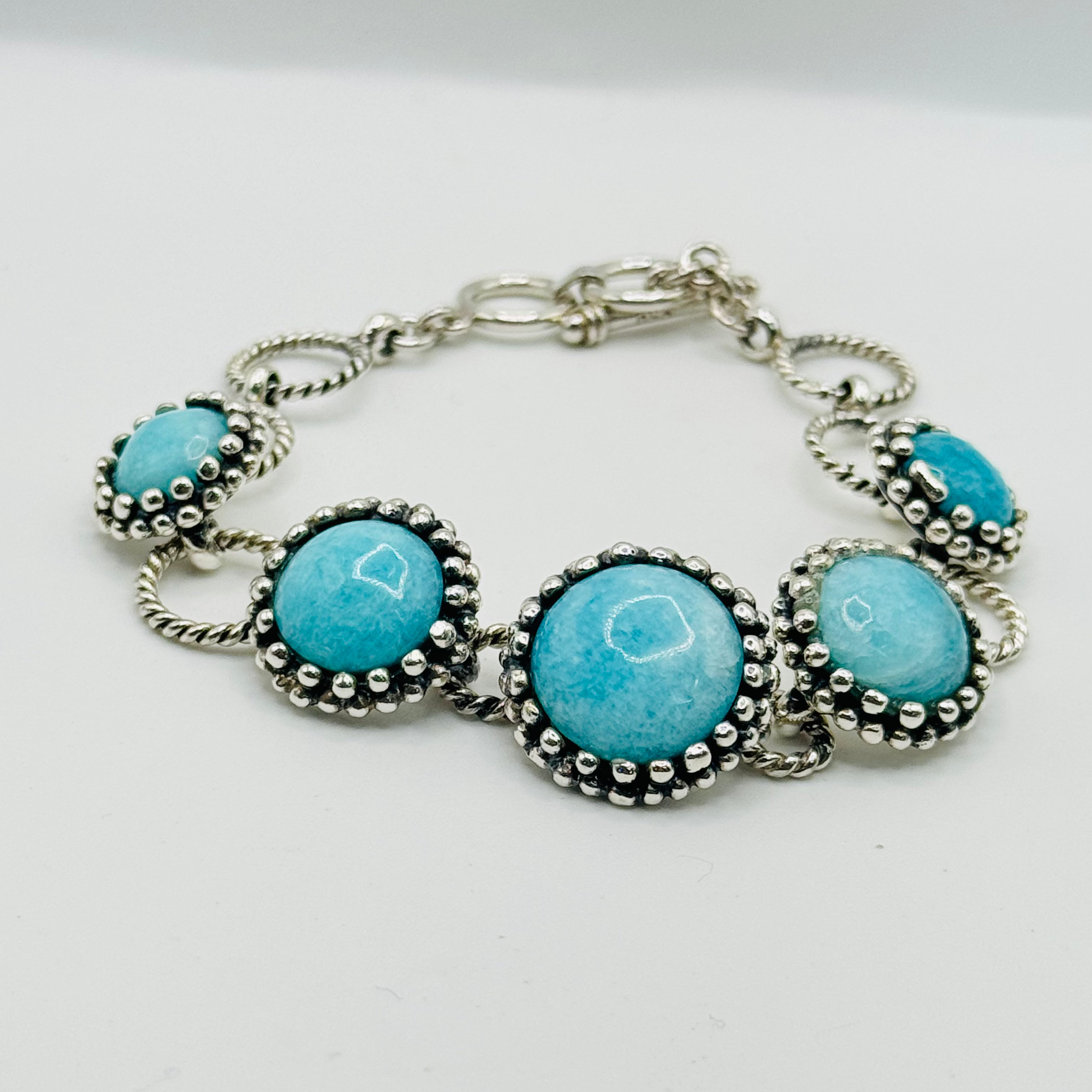 Sterling Silver 950 & Natural Amazonite Handmade Bracelet