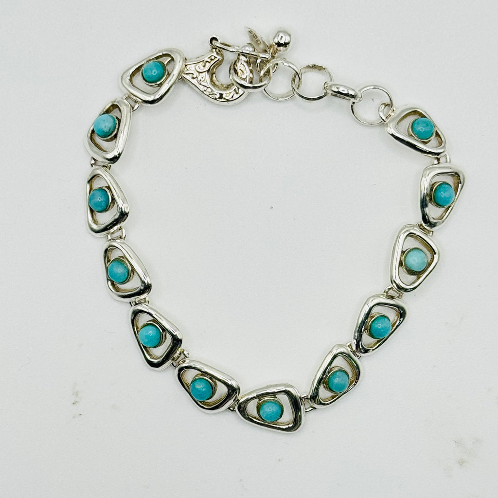 Delicate Sterling Silver 950 & Natural Larimar Handmade Bracelet